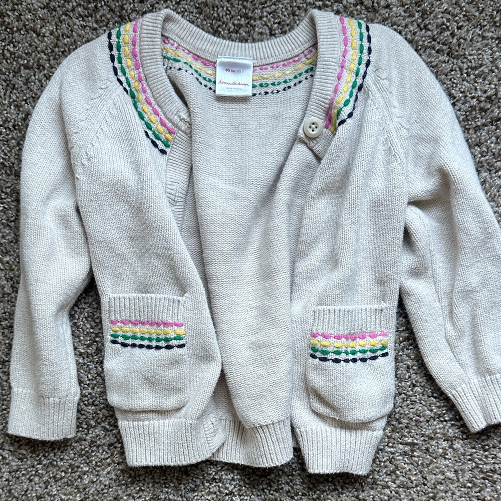Hanna Andersson Cream Sweater with Multicolor Stitching